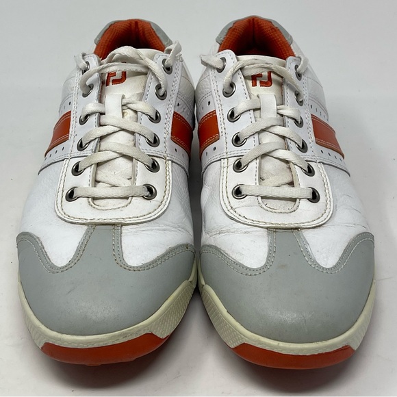 Footjoy Contour Casual Golf Shoes Mens 9.5 White Orange Leather Spikeless 54303 - Picture 5 of 16